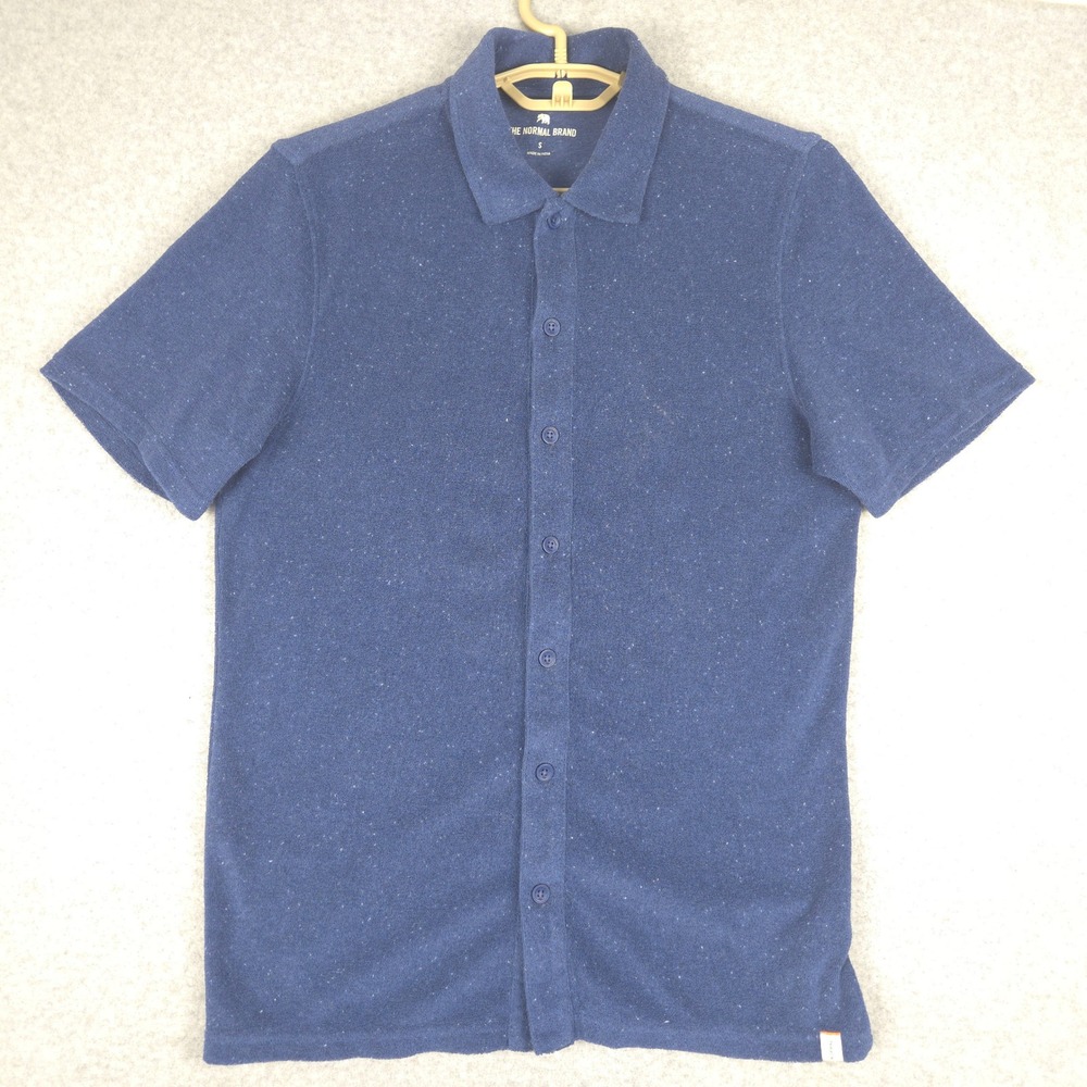 The Normal Brand Men's‎ Blue Speckled Knit Button Down Shirt Size S Short Sleeve - Picture 2 of 6